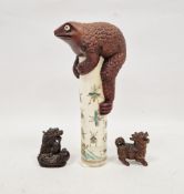Japanese Meiji period (1868-1912) carved bone and boxwood toad mounted scroll case, the case