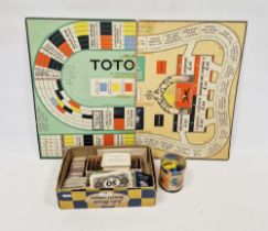 Vintage Totopoly racing game with board, playing cards, pseudo banknotes and card jockeys on