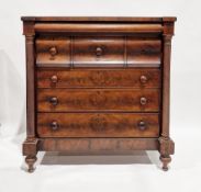 Victorian mahogany chest of drawers having a concealed long drawer to the top, raised over two short