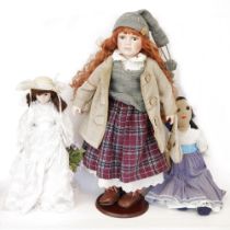 Sigikid limited edition tinted bisque headed doll with long auburn hair, no.558/1500, two similar