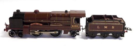 Hornby O gauge E320 4-4-2 locomotive marked "Royal Scot" No.6100 and six wheel tender maroon