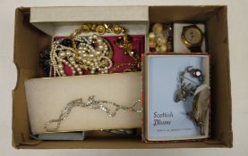 Quantity of costume jewellery to include diamante necklace, watches and other items (one box).