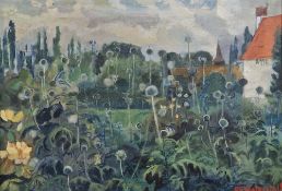 D H Waterfield (1908-1971) Oil on canvas Flowering garden scene with dwelling, signed lower right,