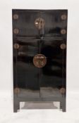 Late 19th/early 20th century Chinese black lacquered cabinet, comprising a two-door section to the