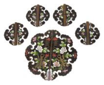 Collection of early 20th century Chinese cloisonne furniture hinges and fittings, including a door