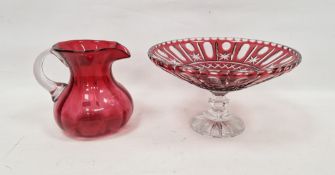 20th century Bohemian flashed and engraved footed comport, 27 cm diam., and a Victorian cranberry