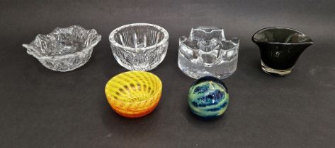 Kosta 'Opus 2' clear cut glass bowl, signed to base, a Pukeberg, Sweden 'Ice Glass' bowl by Uno