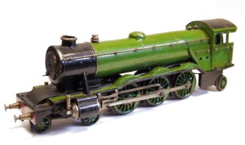 Live steam 4-6-2 locomotive repainted in green with stem gauge marked G.M.&Co
