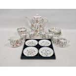 Minton bone china Haddon Hall pattern coffee service, printed brown marks, printed with famille rose