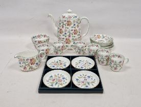 Minton bone china Haddon Hall pattern coffee service, printed brown marks, printed with famille rose