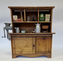 Doll's grocers shop display by N D Cass Company of Athol, Massachusetts, USA, stained wood with