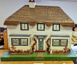 'Bwthyn Bach' Princess Elizabeth and Princess Margaret painted wood dolls house, with lattice-effect