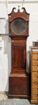 Mahogany longcase clock case, the hood with swan neck pediment and eagle finial, circular 13"