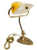 Christopher Wray (London) adjustable brass banker's-style lamp with cased ochre glass shade, on