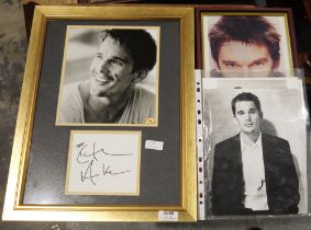 Framed signed photo of Ethan Hawke and another and three loose photos