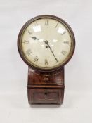 19th century mahogany cased drop dial wall clock, the case decorated with brass inlay and stringing,