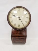 19th century mahogany cased drop dial wall clock, the case decorated with brass inlay and stringing,