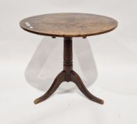 Antique oak tripod table, circular, on fluted column