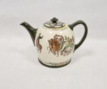 Royal Doulton 'Canterbury Pilgrims' pattern teapot, early 20th century, printed black marks, painted