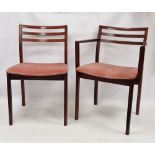 Set of eight mid-century rosewood dining chairs, probably by Dyrlund, Denmark, comprising six