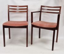 Set of eight mid-century rosewood dining chairs, probably by Dyrlund, Denmark, comprising six