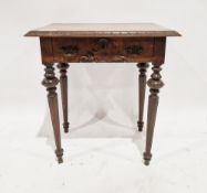An early oak hall table of rectangular form, having a single drawer to the front with carved foliate