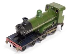 Possibly Bassett lowke 4-4-0 O gauge locomotive green and black lined livery, converted from