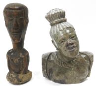 African carved wood tribal figure of a lady with stuffed cloth base, her neck inset with mirrored