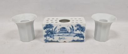 Isis Pottery (Oxford) tin-glazed delftware blue and white flower brick, of rectangular form, pierced
