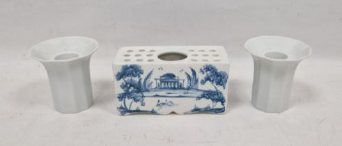 Isis Pottery (Oxford) tin-glazed delftware blue and white flower brick, of rectangular form, pierced