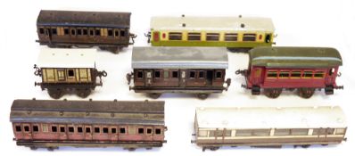 One box of O gauge carriages to include Bing 639 L & HWR guard carriage, Bing II carriage car, A.