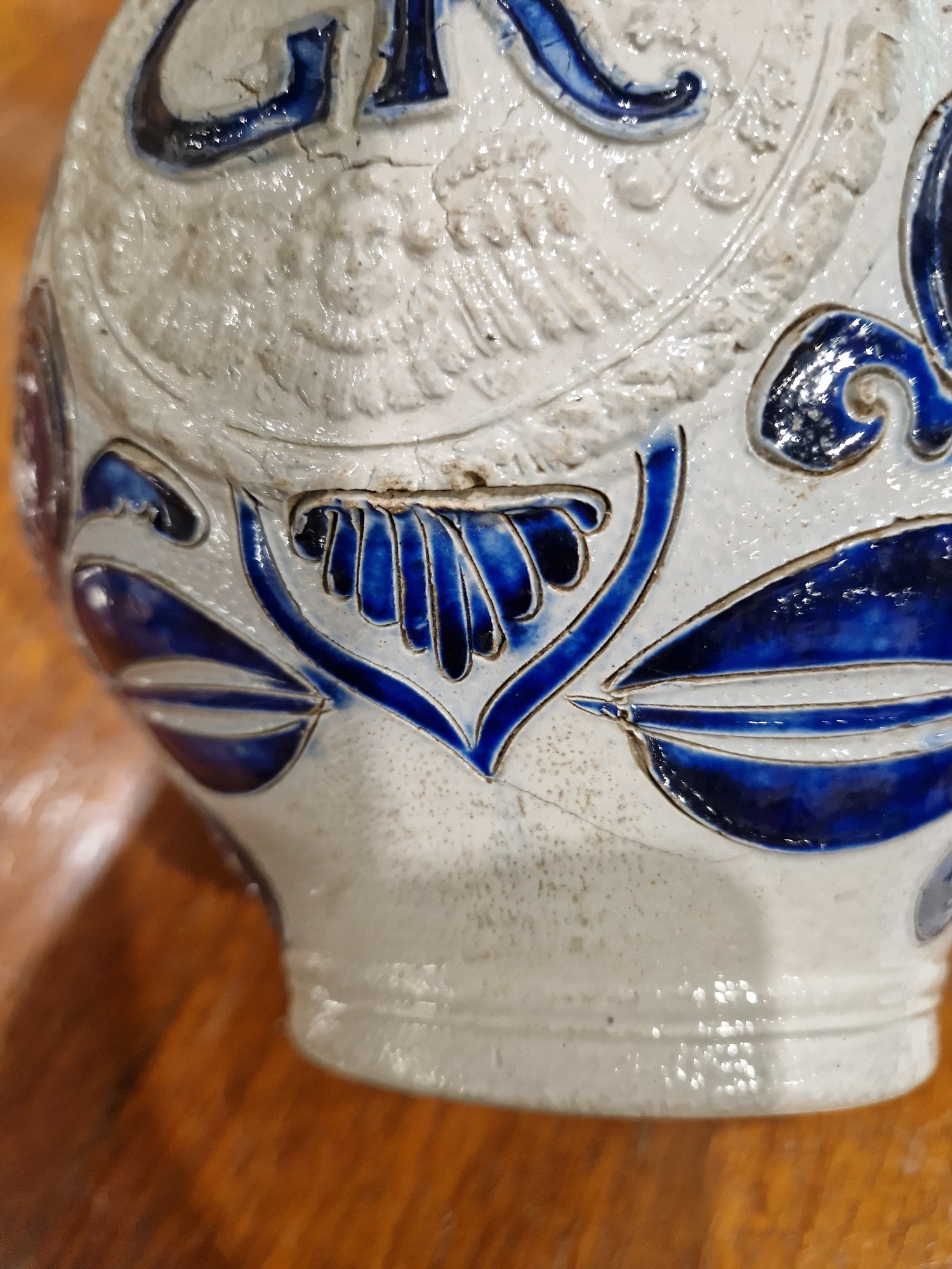 Westerwald stoneware royal monogrammed jug, first half of the 18th century, moulded with crowned - Image 4 of 14