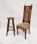Late 19th/early 20th century oak hall chair with upholstered seat and back, raised on turned legs,