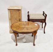 Early 20th century stained wooden piano stool with upholstered top opening to reveal a storage