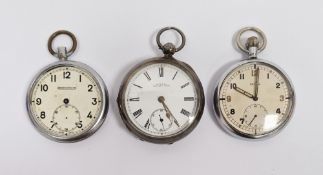 Victorian silver pocket watch, Waltham, key winding with subsidiary seconds dial, Recta military