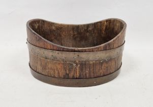 19th century small coopered oak wine-cooler, of oval form, 23.5cm wide