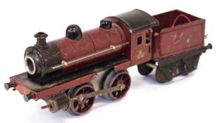 Märklin O gauge 0-4-0 locomotive No. R 11970 with four wheel tender in red and black lined livery (