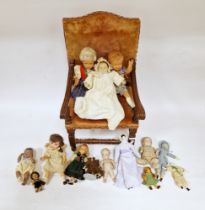 Quantity of miniature dolls to include a small Armand Marseille bisque headed doll with