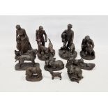 Collection of Heredities bronzed figures and models of animals, some with labels to underside,