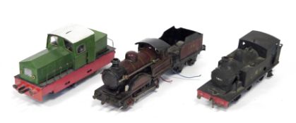 Three electric O gauge locomotives to include 0-6-0 locomotive LMS No. 2391 black livery (