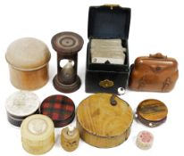 Cross leather-cased set of 20th century playing cards, a wooden purse-shaped coin purse, a mauchline