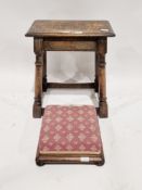 Antique oak stool and an upholstered stool (2) Condition Report No sign of woodworm to stool.