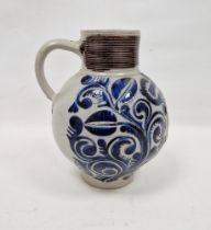 Westerwald stoneware royal monogrammed jug, first half of the 18th century, moulded with crowned