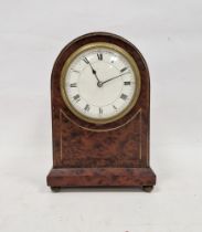 Arched mantel clock with brass stringing, maple cased and brass bun feet, 19cm