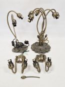 Two Art Nouveau-style bronzed metal table lamps, one twin light and the other five light, each