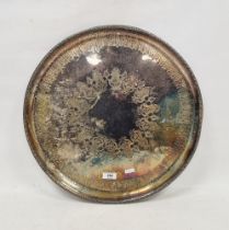 Silver-plated circular tray with engraved decoration, 46cm diameter