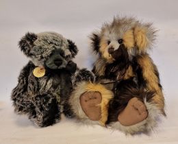 Large Charlie Bear with mottled brown coat, bell around his neck and another Charlie Bear 'Brodie'