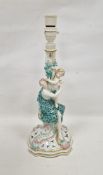 Meissen porcelain figural candlestick converted to a table lamp, circa 1880, blue crossed swords