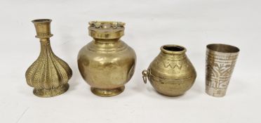 Group of Indian or Middle Eastern brassware, 20th century, comprising a lobed bottle-shaped vase,