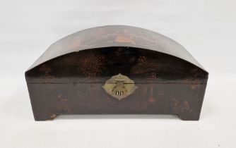 Oriental dome-topped casket with intricate brass clasp and two drop handles, the top decorated with